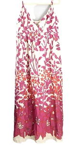 Old Navy maxi Dress Women M Tropical pink white floral print V-Neck empire waist - Picture 1 of 4