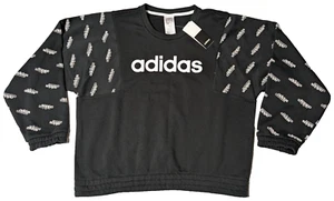 ADIDAS FAVORITES Women Oversize Small Black White AOP Sweatshirt NEW FM6185 - Picture 1 of 18