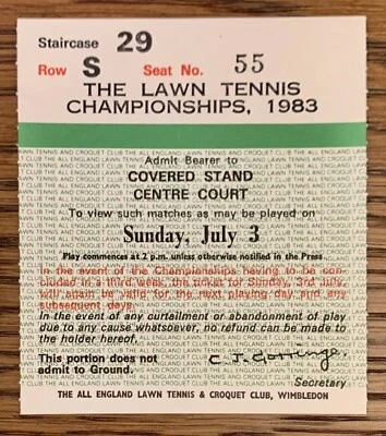 1983 John McEnroe Wins 2nd Wimbledon Title Ticket Stub 7/3 5th Grand Slam Final - Image 1 of 2