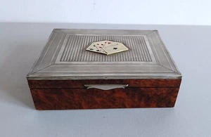 Caja De Juego De Cartas Escalera - Madera Y Plata Guilloché 800/1000ème - Imagen 1 de 16