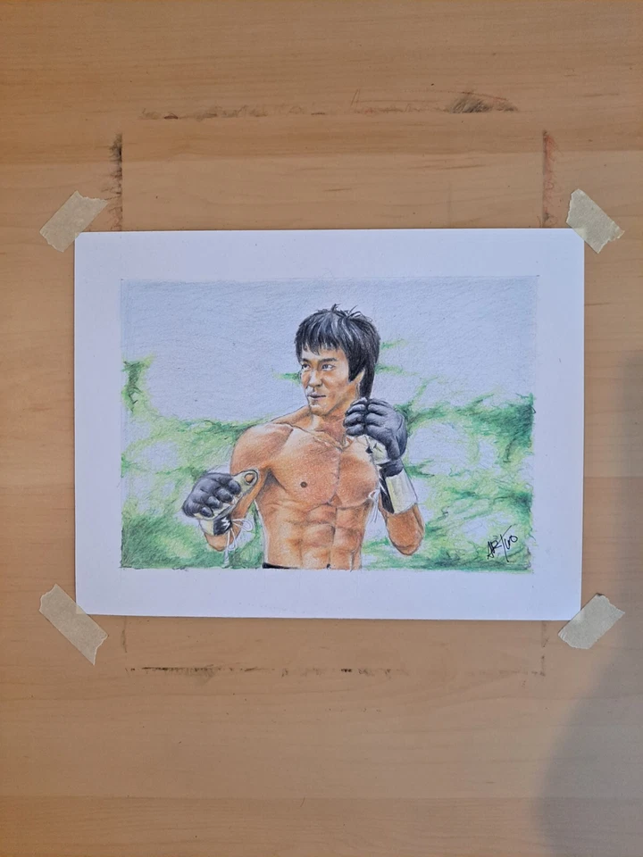 Original 8,5x11 Color Lápiz Dibujo De Artes Marciales Leyenda Bruce Lee Foto 1 de 1