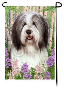 Spring Flowers Garden Flag - Grey and White Bearded Collie - Picture 1 of 1