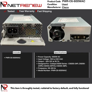 Fuente de alimentación conmutada Cisco PWR-C6-600WAC 600 vatios - para serie C9200- - Imagen 1 de 1