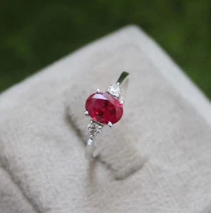 Ruby Lab Created Ring 925 Sterling Silver Engagement Ring Ruby Statement Rings - Picture 1 of 6
