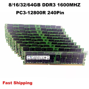 8/16/32/64GB DDR3 1600MHZ PC3-12800R 240Pin ECC REGISTERED Server Ram Memory lot - Picture 1 of 7