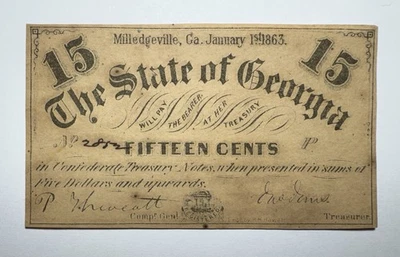 1863 15 Cent The State Of Georgia Milledgeville Cr-17 - Image 1 of 2