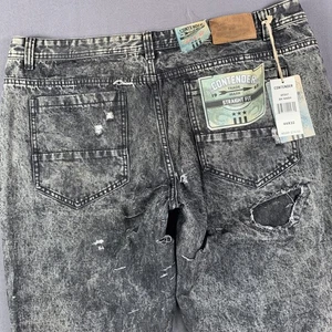 Contender Jeans Mens 44x32 Black Acid Wash Distressed Straight Fit Ripped Denim - Picture 1 of 17