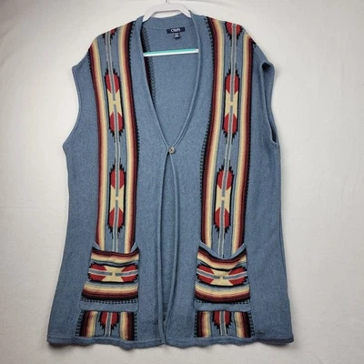 Ralph Lauren Chaps 牛仔阿兹特克西南部落开衫毛衣背心,尺寸 1X — 第 1/4 张图片