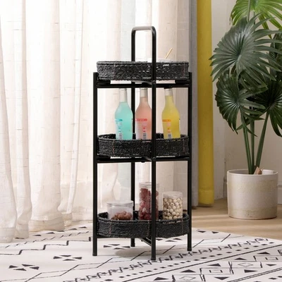 3 Tiers Tray Tables Paper Rope Woven Side Table Oval Storage Basket Small Shelve - Image 1 of 4