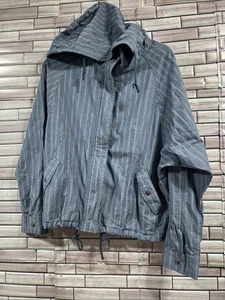 VTG Volcom womens L  jacket blue stripe rolltab sleeve hood zip snap genuine Y2K - Picture 1 of 17
