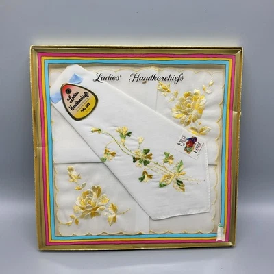 Vtg 1980s Fruit of the Loom Ladies Set of 2 Handkerchiefs Hankies Embroidery NOS - Image 1 of 4