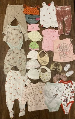 Baby Girl Girls Clothing Lot Of 22 Pieces Pooh Hello Kitty Hats 0 3 6 9 12 18 Mo - Image 1 of 4