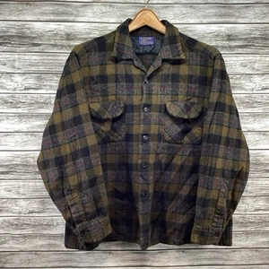 Vintage 1960s Pendleton Shirt Men XL Brown Plaid Original Board 100% Virgin Wool - Picture 1 of 11