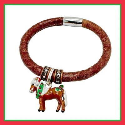 BRIGHTON коричневый питон WOODSTOCK браслет и Рождественская лошадь и кристалл путешествия новый с Ярлыками - Изображение 1 из 4