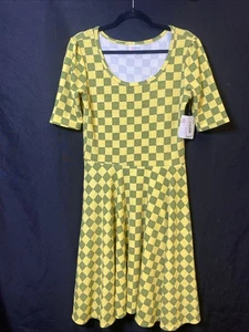 NEU LULAROE NICOLE GELB UND GRÜNLICH KAROBRETT STIL KLEID LGE EBC32 - Bild 1 von 6