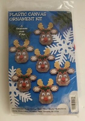 Design Works Plastic Canvas Christmas Ornament Kit Reindeer Cross Stitch NOS - Image 1 of 4