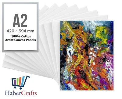 A2 Canvas Panel Stretched Blank Canvas Board Primed Artist Boards 100% Cotton - Image 1 of 4