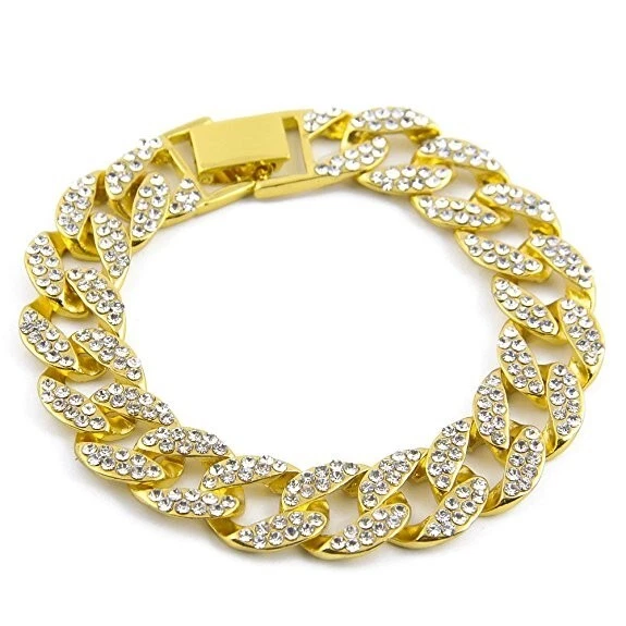 Brazalete Para Hombre Grande Chapado en Oro 14K Circonita cúbica Eslabón Cubano Pesado 16mm 8.5" Foto 1 de 1