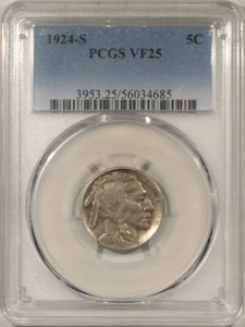 1924-S BUFFALO NICKEL - PCGS VF-25 - Picture 1 of 3