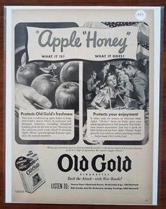 1943 Cigarrillos de oro antiguos de colección anuncio impreso manzana miel soldado cigarrillo niña - Imagen 1 de 1