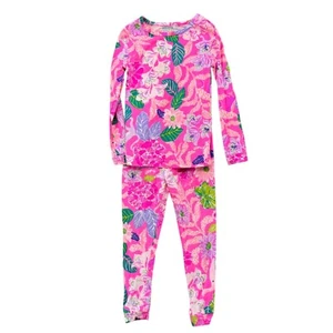 Lilly Pulitzer Sammy Pajama Set Girls Pink Isle Friends Long Sleeve 2 Pc Size 4 - Picture 1 of 8