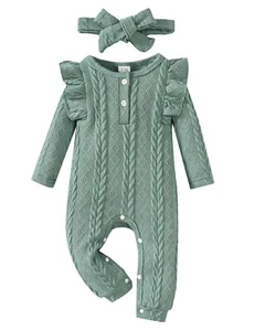 Newborn 0-3 Months Baby Girl Clothes Fall Long Sleeve Romper Infant Green - Picture 1 of 8
