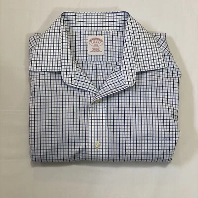Brooks Brothers 346 Dress Shirt Grid Pattern White/Blue/Dark Blue Size 15 |34-35 - Image 1 of 4