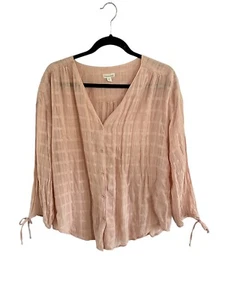 Garnet Hill Damen Top Pfirsich Gewebte Baumwolle 3/4 Ärmel Bluse V-Ausschnitt Gr. 16 - Bild 1 von 4