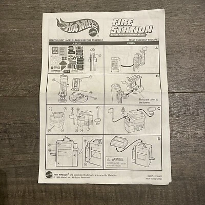 Hot Wheels Fire Station Action Packed Rescue Playset Instruction Manual ONLY - Image 1 of 4