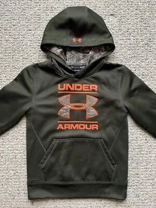 Under Armour Storm Youth Size 7 Small Olive Green Camo Hooded Sweatshirt ~ EUC - Picture 1 of 5