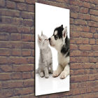 Wandbild Kunst-Druck auf Hart-Glas hochkant 50x125 Hund und Katze