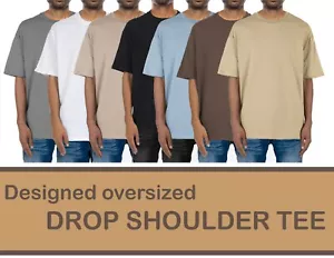 MENS DROP SHOULDER TEE OVERSIZED flat hem line extended shoulder Tee - Picture 1 of 13