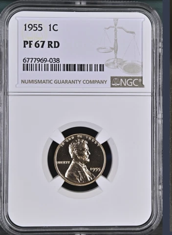 1955 Proof Lincoln Wheat Cent NGC PF67 RD Cover