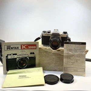 Asahi Pentax K1000 35mm Film Camera Silver Pentax 50mm 1:2 Lens UNTESTED Manual - Picture 1 of 15