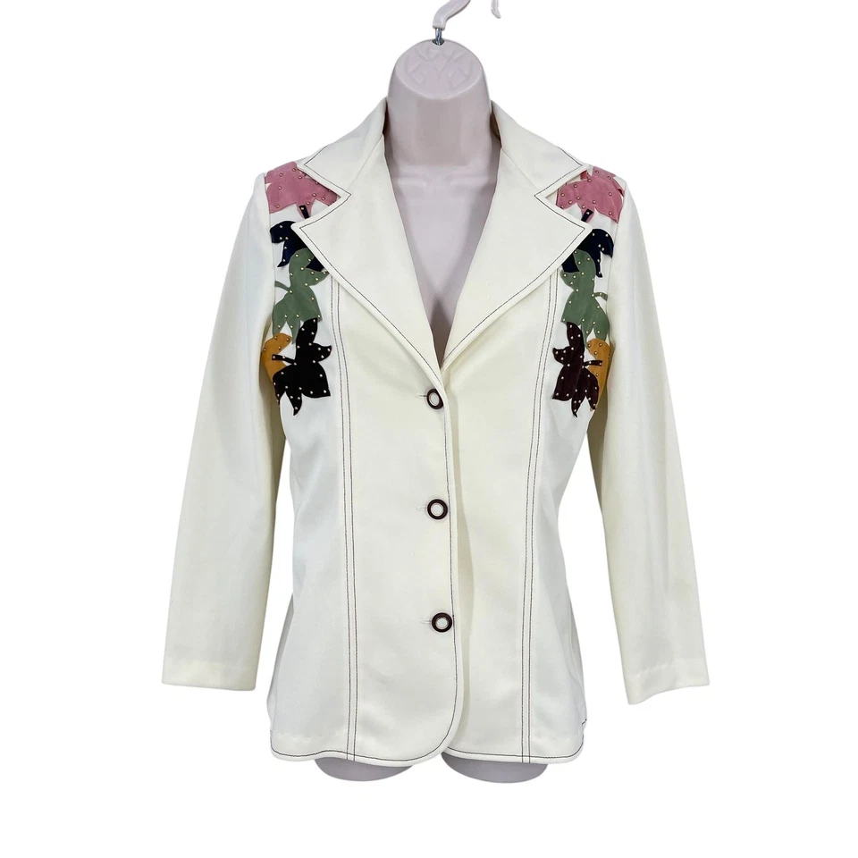 Blazer Boho Vintage Mujer Apliques Tachonado Retro Occidental Único Elegante Talla S/M Foto 1 de 4