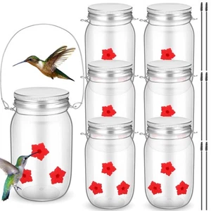 6 Pcs 16oz Mason Jar Hummingbird Feeder Plastic Hummingbird Feeders for Outdo... - Picture 1 of 7