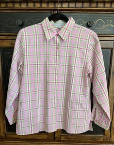 Foxcroft Button Shirt women’s 8P Pink Green Petite - Picture 1 of 6