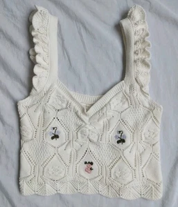 Chelsea & Violet Crochet Tank Top Ivory Boho Hippie Festival Cottagecore Medium  - Picture 1 of 8