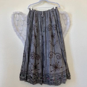 Indie Boho Grunge Blumen bestickt Maxirock Retro Hippie Whimsy Girly Funky - Bild 1 von 7