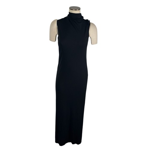 VETEMENTS Maxi abito donna medio DKNY nero senza maniche finto collo elasticizzato scollo a scatto nuovo con etichette