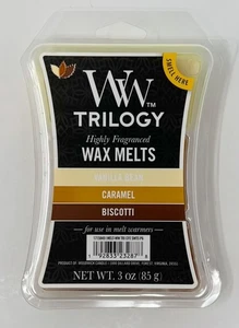1 CANDELA YANKEE TRILOGY CARAMELLO BISCOTTI VANIGLIA WOODWICK CERA PROFUMATA SCIOGLIE - Foto 1 di 4