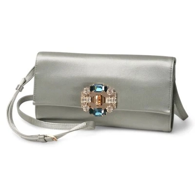 Mint Sergio Rossi Shoulder Bag 2-way clutch bag in satin and bejeweled silve... - Image 1 of 4