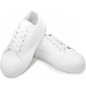 ZVC Wide Platform Sneakers for Women Casual Shoes Lace Up Low Top White Platform - Picture 1 of 4