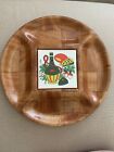 Vintage 1970s Wooden & Tile Divided Snack Nuts Cheese Veggies Serving Tray Dish 