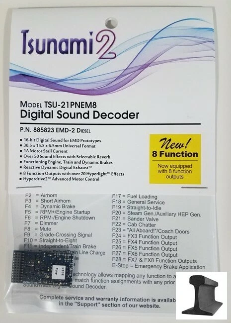 Soundtraxx 885823 Tsunami 2 TSU-21PNEM8 21 Pin Sound Decoder EMD-2 ~ 8 Function - Image 1 of 1