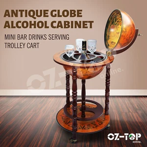 Antique Globe Mini Bar Storage Cabinet Storage Trolley Alcohol Drinks Serving - Picture 1 of 9