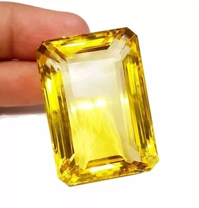 Certified Natural Brazilian 95.05 Ct Emerald Cut Yellow Citrine Loose Gemstone - Picture 1 of 6