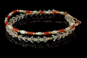 2 VINTAGE 14K GOLD CORAL PEARL CRYSTAL BEADS BRACELET   GLM - Picture 1 of 6