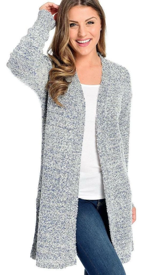 NUEVO OSO Informal Tejido Moteado Manga Larga Abierto Frontal Abertura Lateral Plumero Cárdigan M Foto 1 de 1