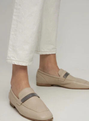 Nuevo Auténtico Mocasín Brunello Cucinelli Plano Monili-Correa Cuero Talla 40.5 $1150 Foto 1 de 4